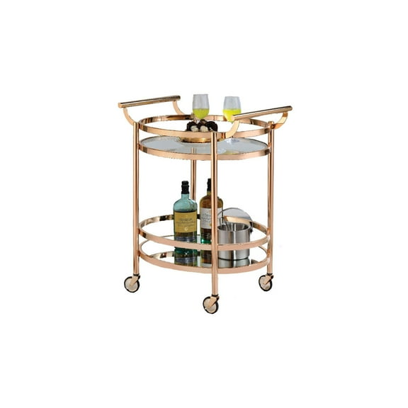 Oval Metal Serving Cart, Clear Glass & Copper