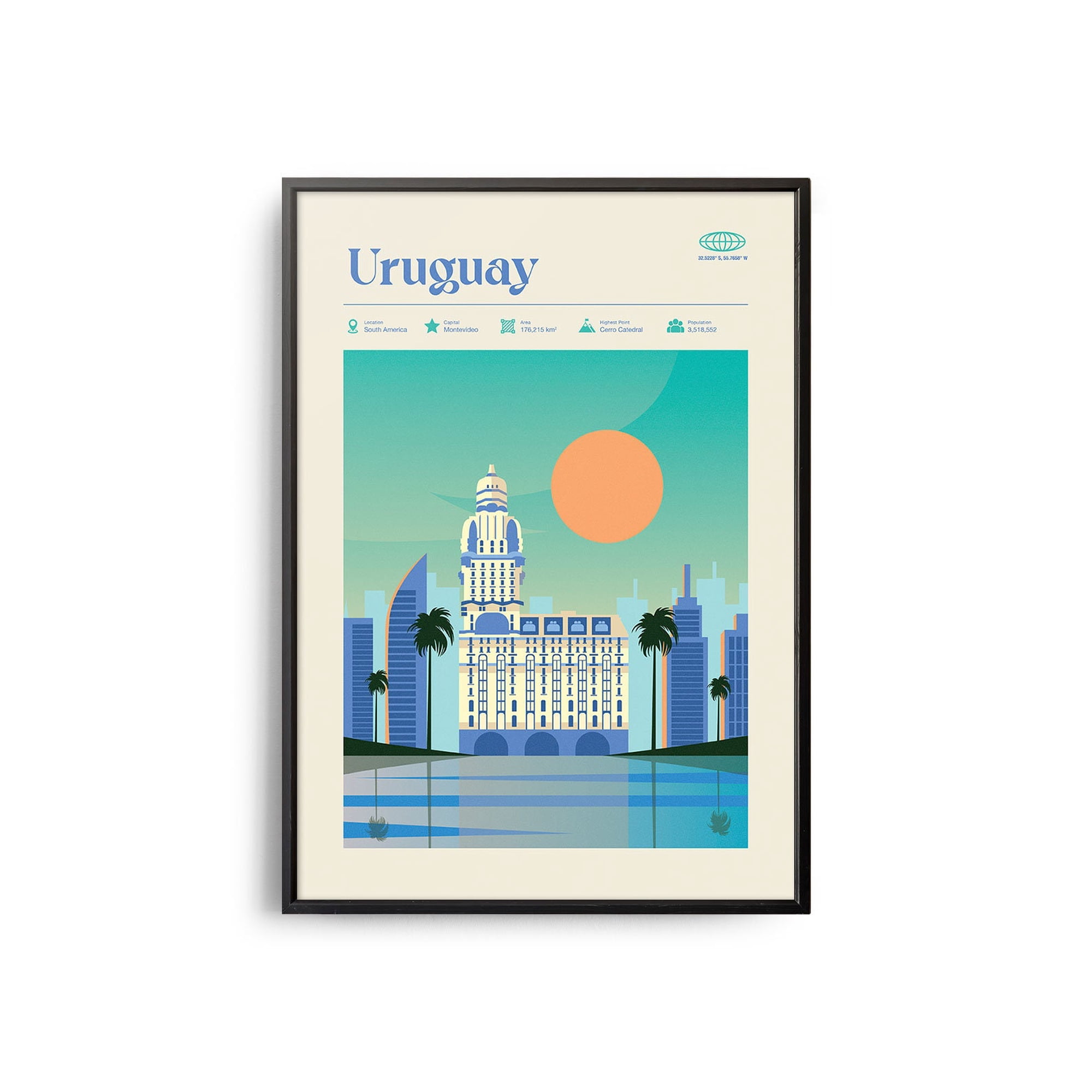 Midcentury Uruguay Landmarks Tourist Attractions Retro Travel Uruguay Poster , Poster Print Only