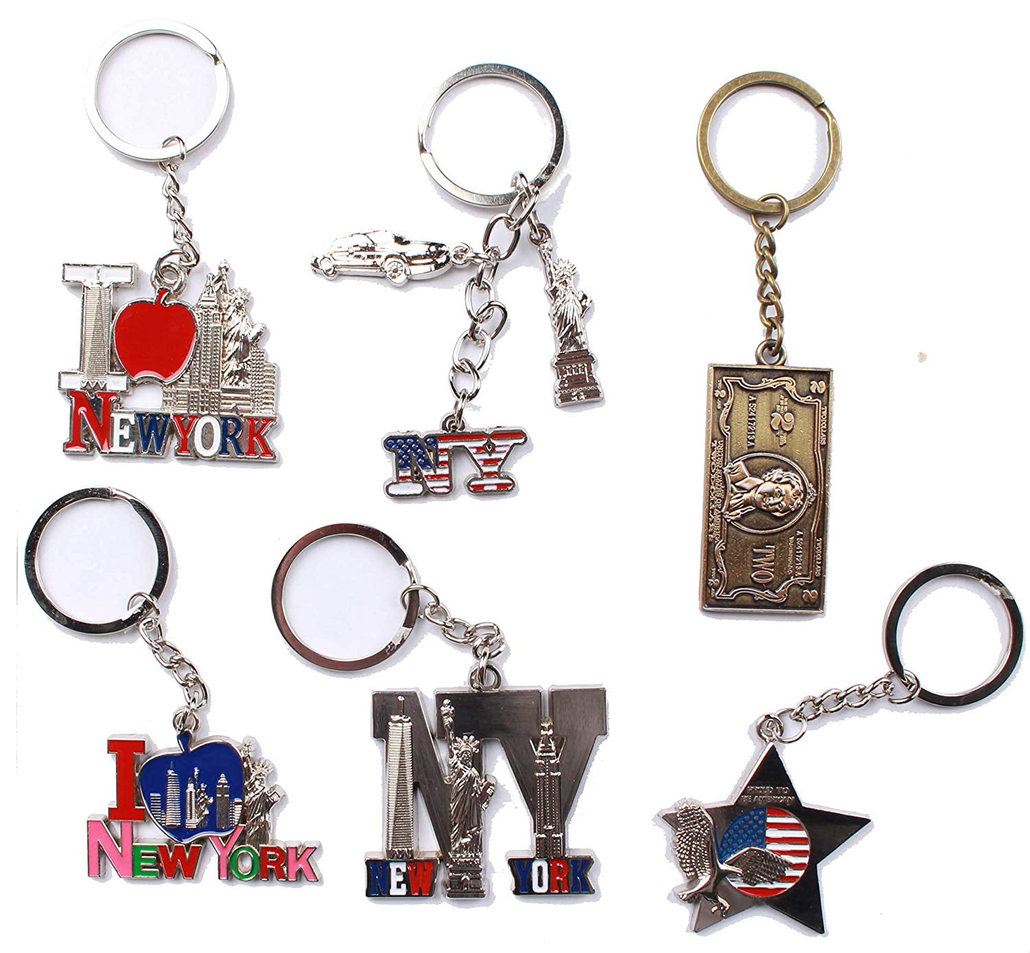 New York NYC Key-Chains Set of 6 Statue of Liberty,USA Flag,World Trade ...