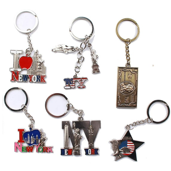 New York NYC Key-Chains Set of 6 Statue of Liberty,USA Flag,World Trade Center,Empire State Building (Mix 3)