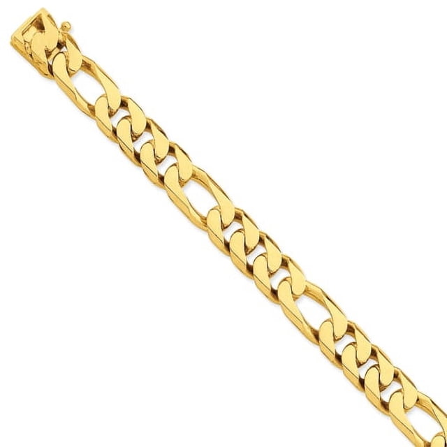 14k Yellow Gold 8 Inch 10mm Hand Figaro Link Box Chain Bracelet H