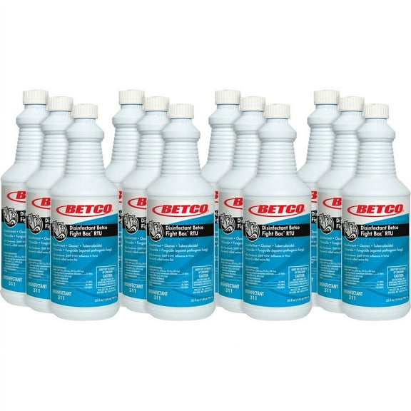 Betco Fight-Bac RTU Disinfectant Cleaner - Ready-To-Use Spray - 32 fl oz (1 quart) - Citrus Floral Scent - 12 / Carton - Clear | Bundle of 5 Cartons