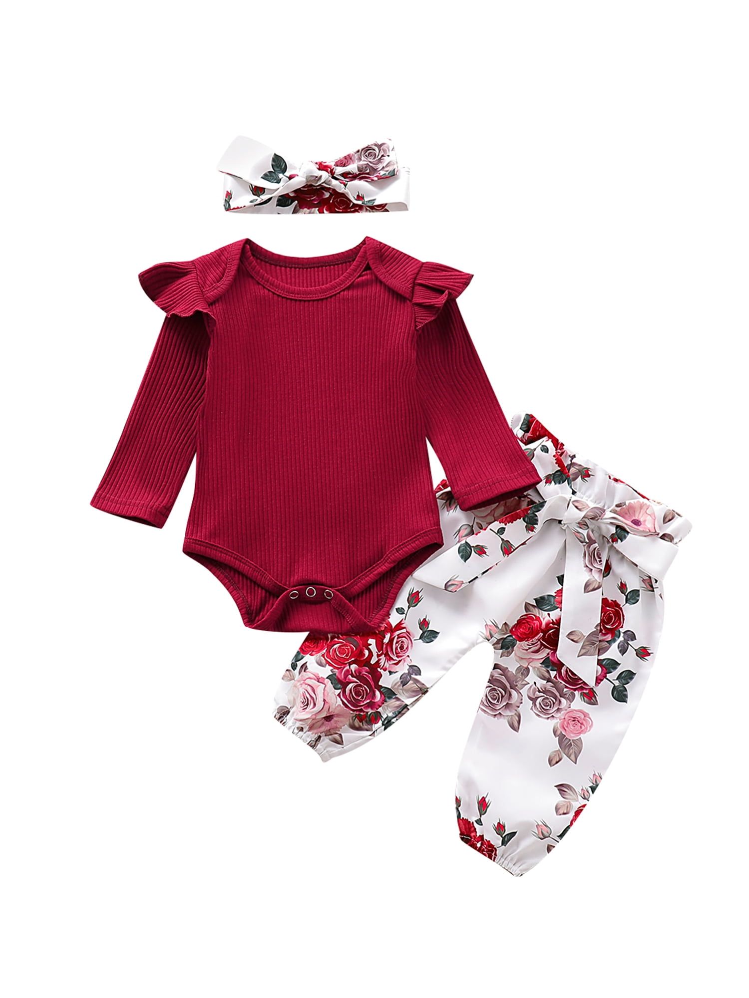 06 Months Newborn Baby Girl Organic Cotton Ruffled Long Sleeve Solid