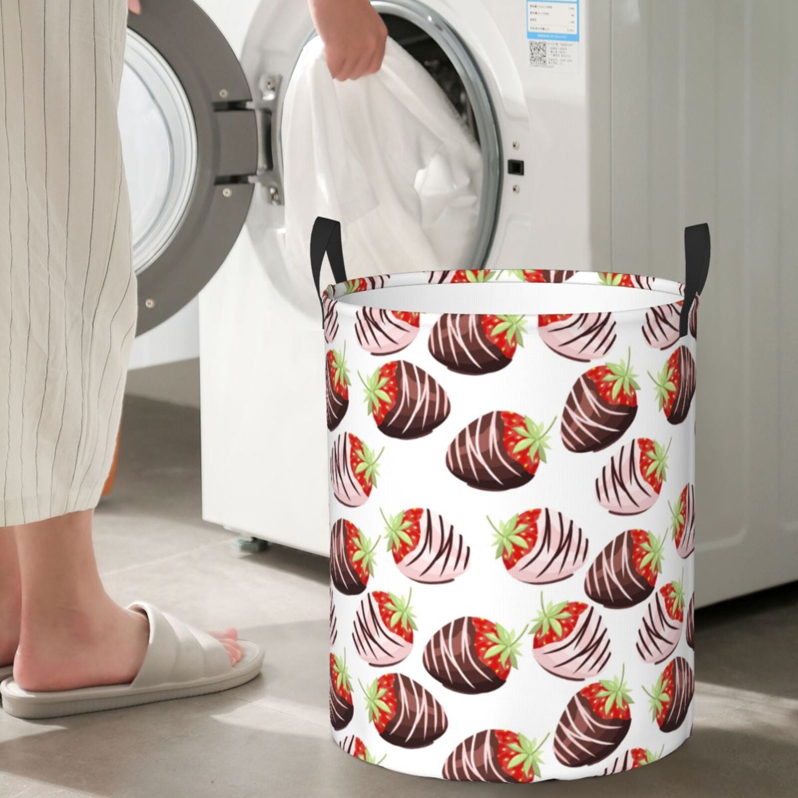 Large Laundry Basket with Handles - Chocolate Strawberry Print Kids Baby Dirty Clothes Laundry Hamper for Bedroom Aesthetic