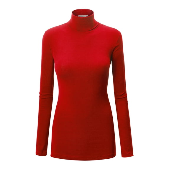 Made by Johnny Women's Long Sleeve Rib Turtleneck Top Pullover Sweater XS RED