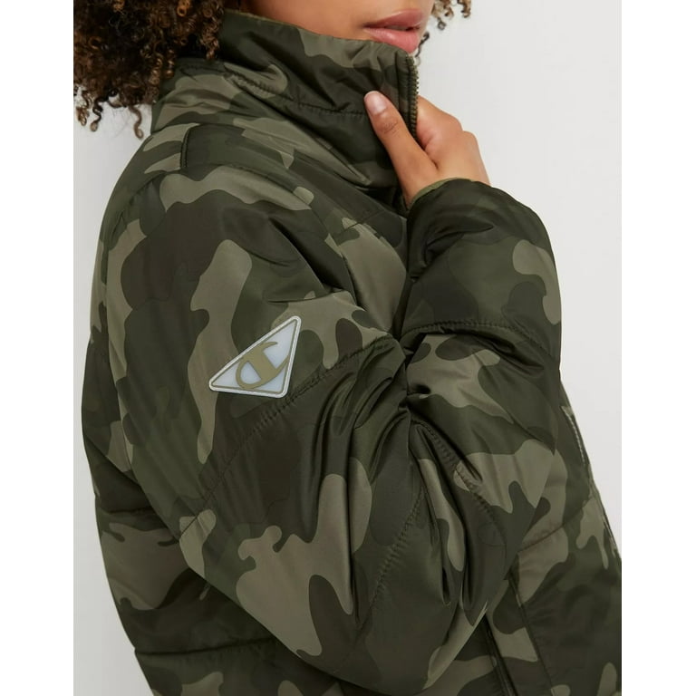 Champion Puffer Women s Jacket Lightweight Recycled Fill Camo Cargo Olive Small