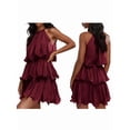 thumbnail image 2 of Womens Sleeveless Chiffon Dress with Ruffle Hem Elegant Evening Gown Party Maxi Dress Wine Red S, 2 of 7