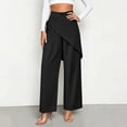 thumbnail image 2 of Women's High Waist Irregular Overlay Wide Leg Pants, Solid Draped Loose 9/10 Length Wrap Front Casual Trousers with Side Pockets for office Party Vacation Wear Black M(M), 2 of 5