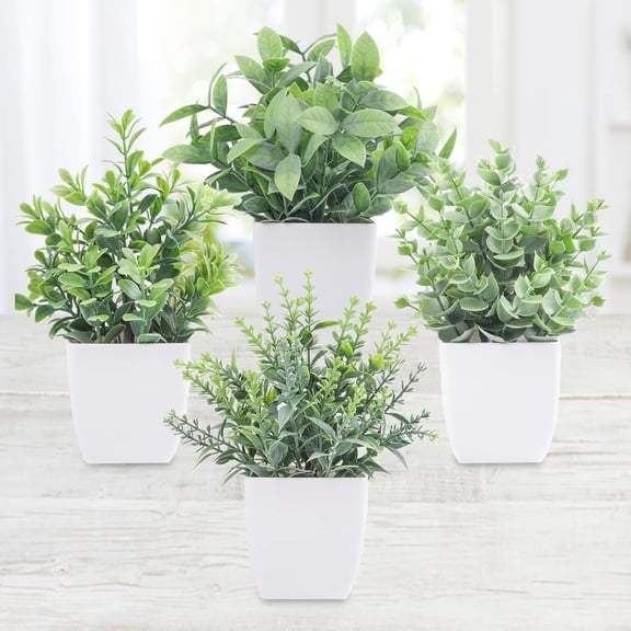 Appoft 4 Pack Fake Plants Mini Artificial Greenery Potted Plants for Home Decor Indoor Office Table Room Farmhouse Bathroom Decor