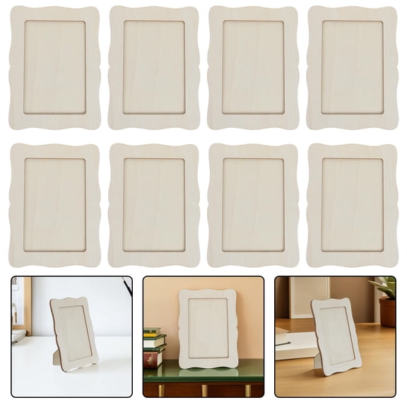 HOOWIFFY 1Set Assorted Color DIY Wood Picture Frame with Stand Unfinished for Paint and Sticker Decorating