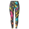 thumbnail image 4 of Bibifish Women's Yoga Pants Paint Black Base Colorful Ink Splash Pattern High Waist Yoga Pants Breathable Art Class Casual Edgy Leggings, 4 of 5