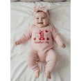 thumbnail image 3 of BemeyourBBs Baby Girl My 1st Valentines Day Outfits Spring Rib Knit Romper Long Sleeve Heart Print Jumpsuit with Headband Set Cute Newborn Clothes, 3 of 9