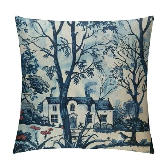 PRATYUS Blue Floral French Country Decorative Toile Throw Pillow Covers Vintage Pillow Cover Square Pillowcase Rustic Farmhouse Cushion Cover Home Decor for Couch Sofa Bedroom 12x12in