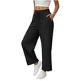 thumbnail image 4 of GUACER Womens Wide Leg Linen Blend Pants High Waist Drawstring Casual Lounge Trousers with Pockets, 4 of 6