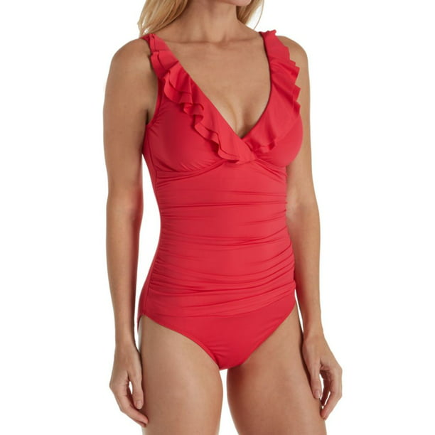 Women's Lauren Ralph Lauren LR7DB10 Beach Club Slimming Underwire One Piece  Swimsuit (Raspberry 6) 