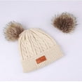 thumbnail image 4 of GRNSHTS Toddler Kids Boys Girls Beanie Woolen Hat Solid Color Winter Warm Double Pom Pom Cap for 1-3 Years Old Beige, 4 of 6