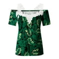 thumbnail image 5 of Azrian Womens Summer Tops Women's Casual Off The Shoulder Lace Regular Fit Short Sleeve Tops V-Neck Shirt Tops, 5 of 5