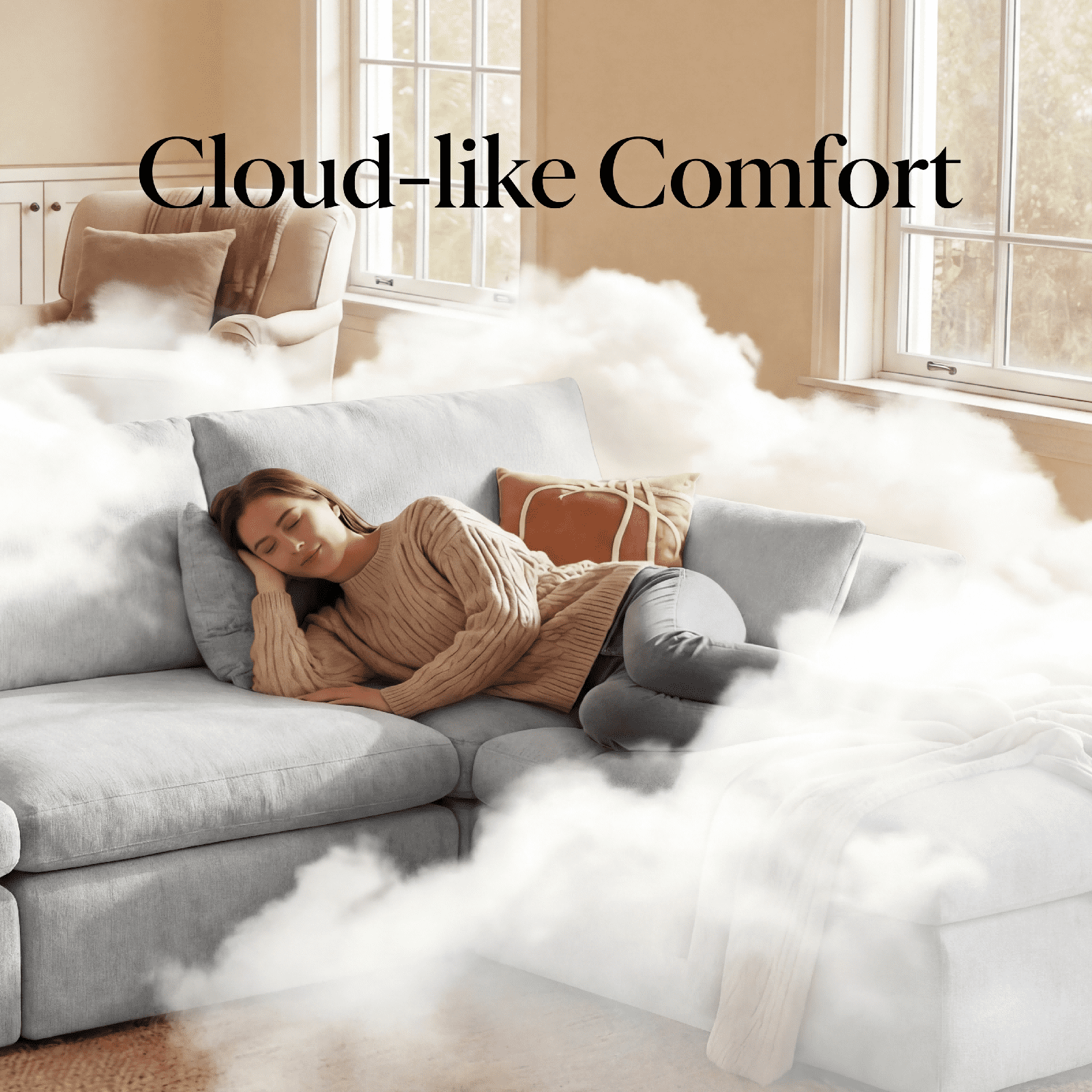 Cubente 108" Cloud Sectional Couch, Boneless Couch, L Shaped Couch with Ottoman, Chenille Modular Sofa for Living Room