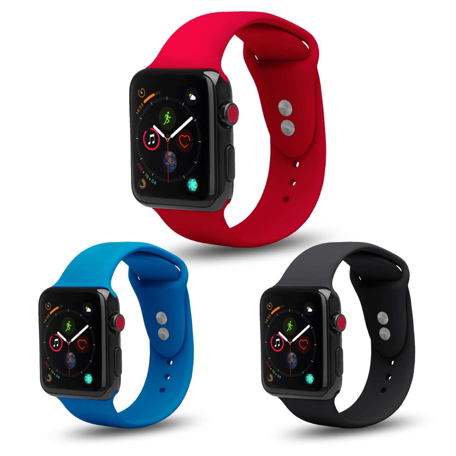 3 Pack Bundle Apple Watch 38/40mm Soft Silicone Sport Strap Loop Band  Series 4 3 2 1 Nike+ (Black, Blue, Red) | Walmart Canada