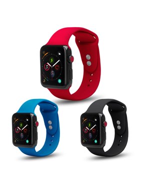 3 Pack Bundle Apple Watch 38/40mm Soft Silicone Sport Strap Loop Band Series 4 3 2 1 Nike+ (Black, Blue, Red)