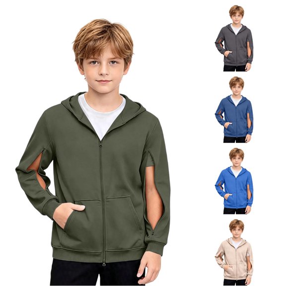 XAOFW Solid Color Zip Up Hoodies For Boys Zipper Long Sleeve Hooded Sweatshirt With Front Pockets Lightweight Outdoor Wear Pullover For Kids Versatile Tops 4-5 Years