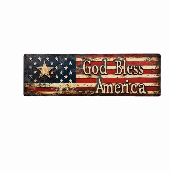 SLYNSHome Patriotic Sign American Flag God Bless Americ Metal Sign 4th of July Retro Wall Decor Art Iron Plaque for 250th Anniversary Independence Day Home Club Bar Garage
