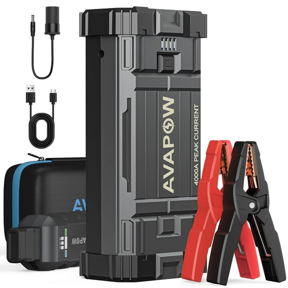 AVAPOW Arrancador de Auto Batería, 4000A de Potencia Máxima, 27800 mAh (Para Gasolina o Hasta 10 L de Diésel), Cargador de Batería para Auto, con Luz LED y Carga Rápida USB 3.0