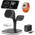 thumbnail image 1 of Estación de carga inalámbrica EXW para cargador Magsafe, compatible con varios dispositivos, compatible con iPhone 15/14/13/12, Apple Watch 1-9, Pro, con LED y adaptador (negro), 1 of 8