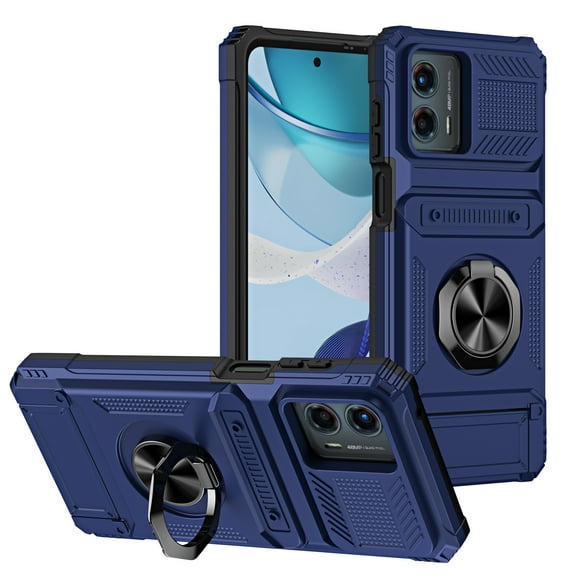 Designed for Moto G 5G (2023) Card Holder Case with 360°Rotatable Ring Holder Kickstand,2-Layer Heavy Duty Shockproof Rugged Hybrid Hard PC Soft Rubber Case For Motorola Moto G 5G (2023),Blue