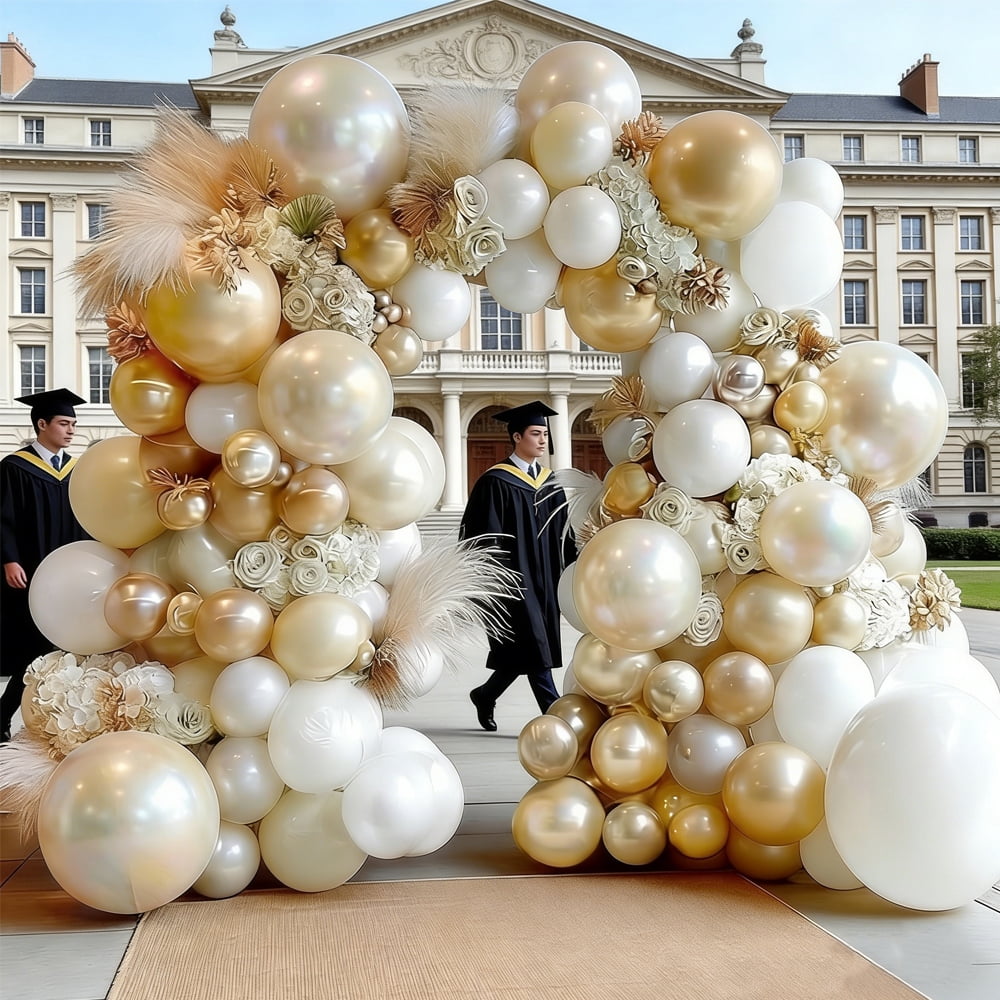 White Gold Balloon Arch Pearl White Sand Balloons Cream Beige Balloon Garland Kit for Boho Baby Showers Wedding Bridal Birthday Party Decorations