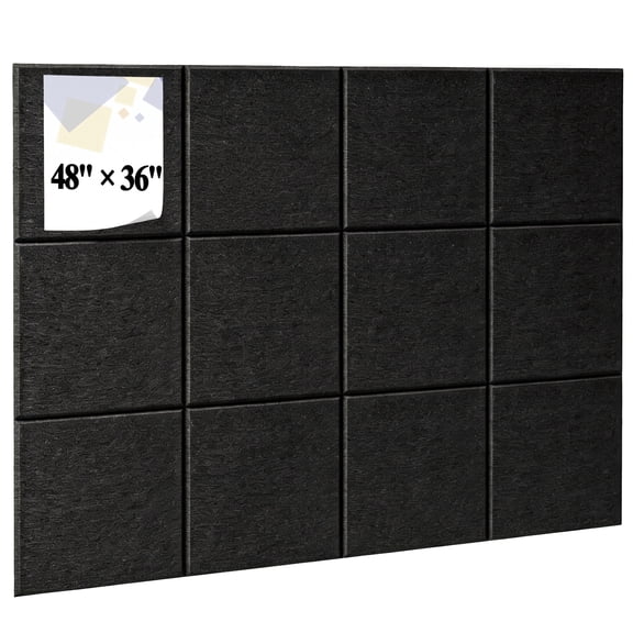 Yalumo Large Felt Bulletin Board 48 x 36 Inches, 12 Pack Black Felt Cork Boards Tiles for Walls, Self-Adhesive Felt Pin Board for Office Home Classroom