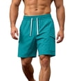 thumbnail image 4 of Hurxie Mens Casual Sweat Cargo Shorts Drawstring Elastic Waist Short Athletic Workout Gym Jogger Shorts with Pockets Blue,M, 4 of 5