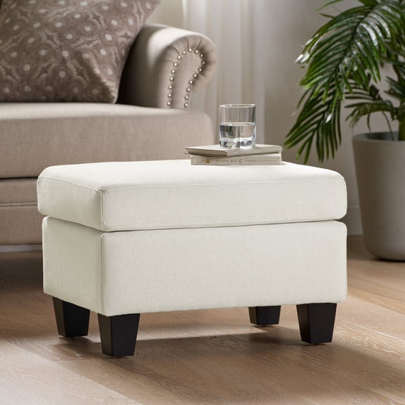 Upholstered Ottoman with Birch Wood Legs - Modern Footrest Accent Stool for Living Room, Bedroom, Versatile Seating or Decor,Beige