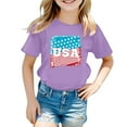 thumbnail image 4 of MIXUE Toddler Girls Tops & T-Shirts Kids Children Independence Day Flag Print 4Th Of July Round Neck Short Sleeve Tops Pullover Tee Shirts Streetwear,Purple,6-7 Years, 4 of 4