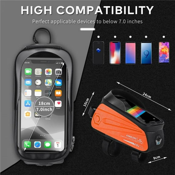 Bike Handlebar Bag Bicycle Front Frame Bag Waterproof Top Tube Phone Mount Pack Phone Case Holder for 7 Iphone Plus Xs Max Black
