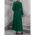 thumbnail image 4 of Women V-Neck Elegant Long Sleeve Pleated Elastic Dresses Casual Classic Side Slit Maxi Dress, 4 of 6