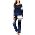 thumbnail image 2 of Zpanxa Womens Pajama Sets 2 Piece Casual Lounge Sets Solid Color Long Sleeve Top Pants Pajama Set Print Pj Sets Sleepwear Blue B L, 2 of 5