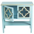 thumbnail image 1 of Frasera 2-Door Console Cabinet with Quatrefoil Glass Inserts & Shelf - Light Blue with Gold, 1 of 1
