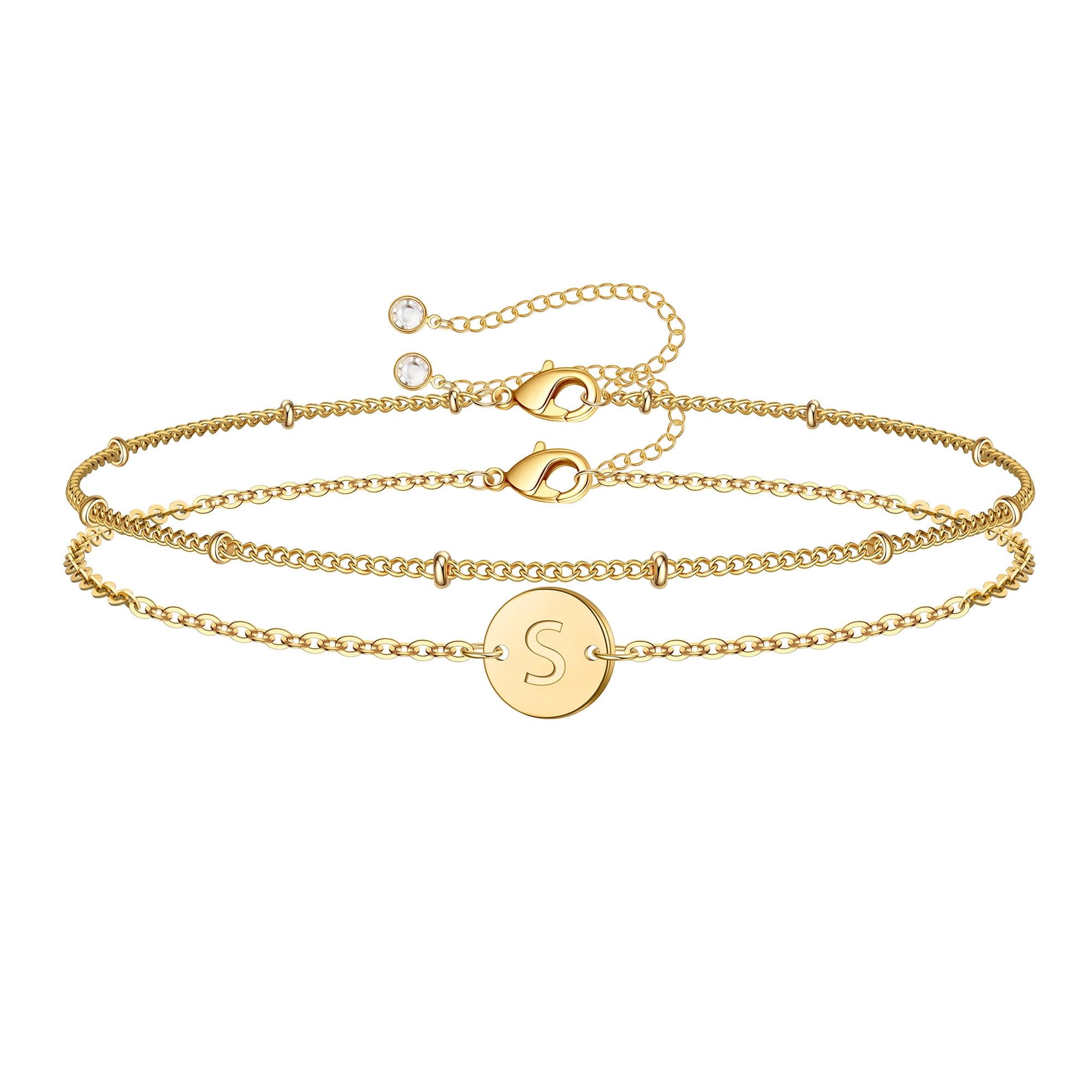 Tingn Gold Initial Bracelets for Women Layered Initial Disc Monogram Charm Bracelet, Women's, Size: One Size