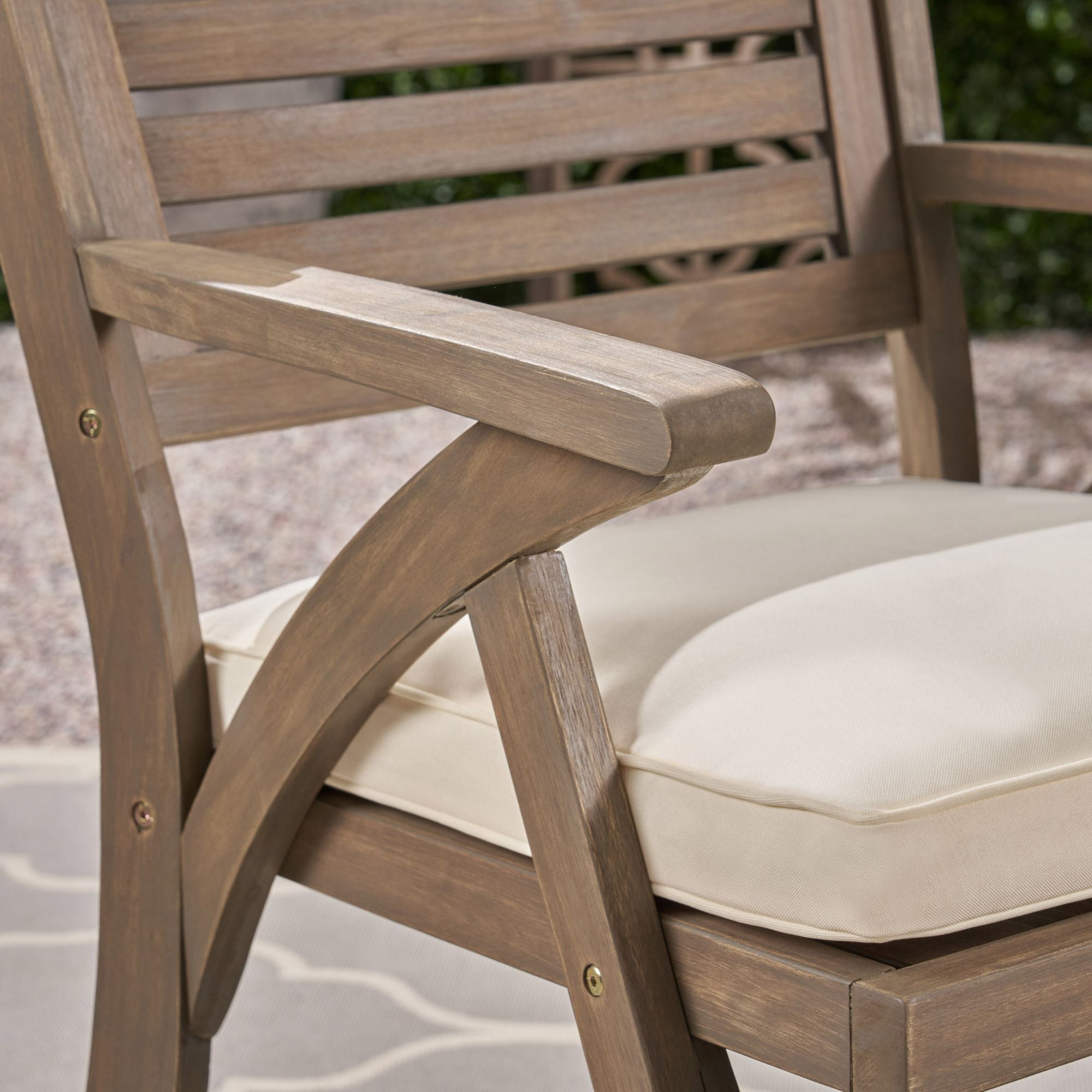 Contemporary Home Living 3-Piece Gray Outdoor Furniture Patio Bistro Set - Cream White Cushions