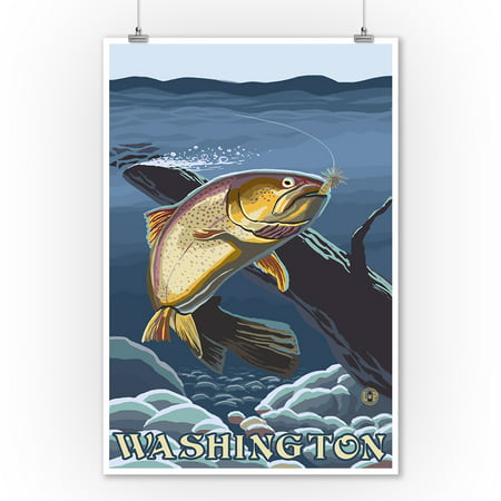 Trout Fishing Cross-Section - Washington - LP Original Poster (9x12 Art Print, Wall Decor Travel