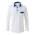 thumbnail image 3 of SUYIDA Polo Long Sleeve Shirts for Men Patchwork Lapel Casual Button Down Cotton Top for Autumn Holiday Outfit Stylish Slim Fit Polo Shirt Long Sleeve, 3 of 4