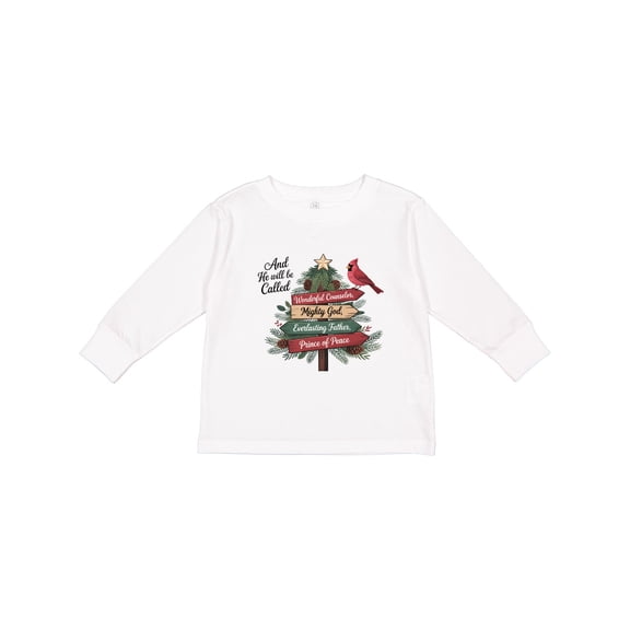 Inktastic Christian Christmas Tree with Red Cardinal Boys or Girls Long Sleeve Toddler T-Shirt