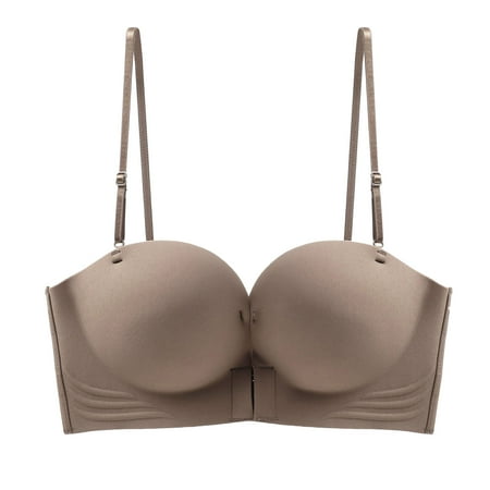New summer arrivals SMihono Women s Non-Slip Front Closure Strapless Balconette  Anti-Sagging Seamless Bra  Push up Full Support Bras with Strap Khaki S