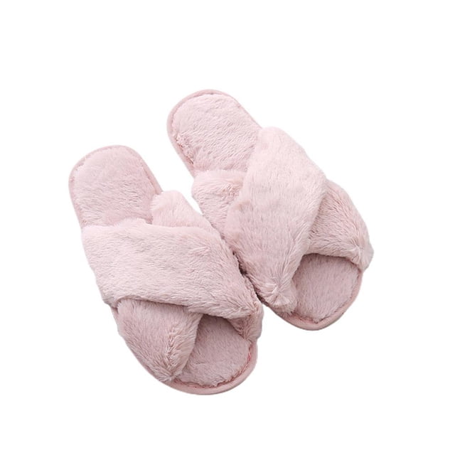 Zapatillas De Lana Artificial Planas Con Punta Abierta De Color Sólido Para Mujer De Otoño E Invierno, Zapatillas De Felpa Cruzadas Antideslizantes Y Resistentes Al Desgaste sonducket AP007466-11