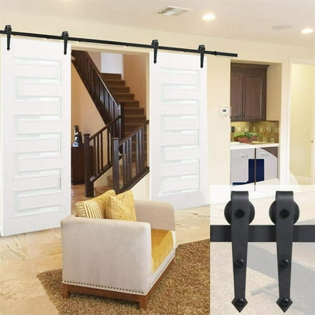 Sliding Barn Closet Door Hardware Track System Kit Set Black 2m