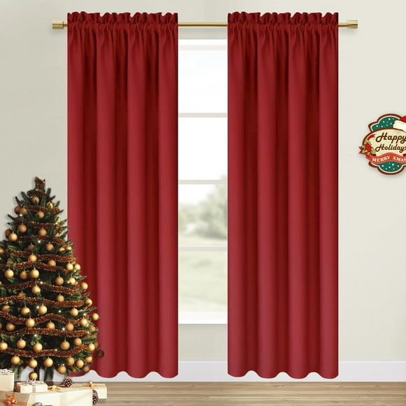 Cortinas opacas DWCN, color rojo navideño, 132 x 213 cm, juego de 2