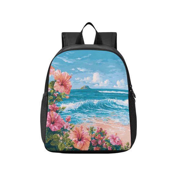 Toddler Backpack Coastal Floral Scenery Waterproof Lightweight Backpack Casual Mini Daypack for Daycare & Travel