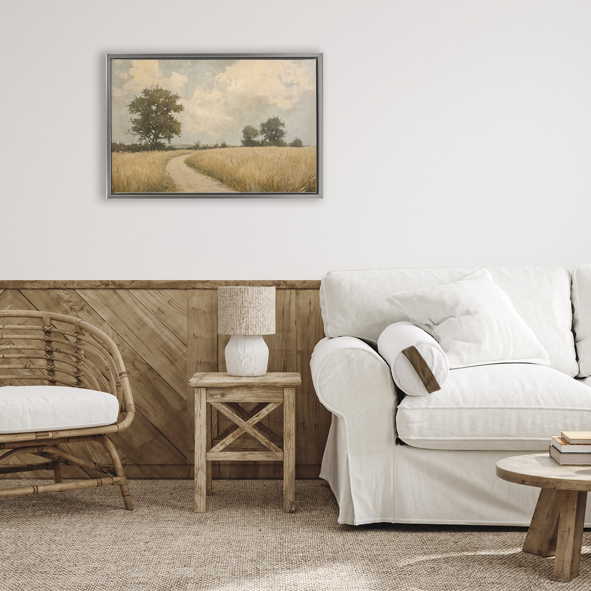 Stupell Industries Soft Field of Wheat Gray Framed Floater Canvas Wall Art, design by Petal Prints Design