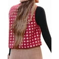 thumbnail image 3 of Women Checkered Vest Sleeveless Winter Fleece Jacket High Neck Zip Up Plaid Gilet with Chest Pocket Red M, 3 of 9